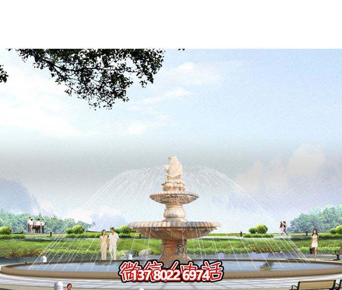 精美漢白玉噴泉，石雕鯉魚雕塑擺放