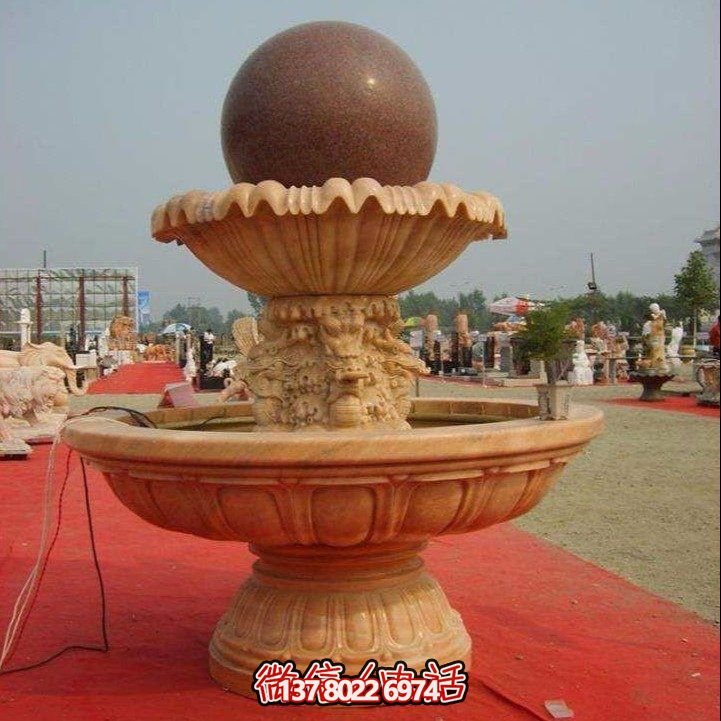 經(jīng)典中式風(fēng)水球，黃銹巖浮雕噴泉水