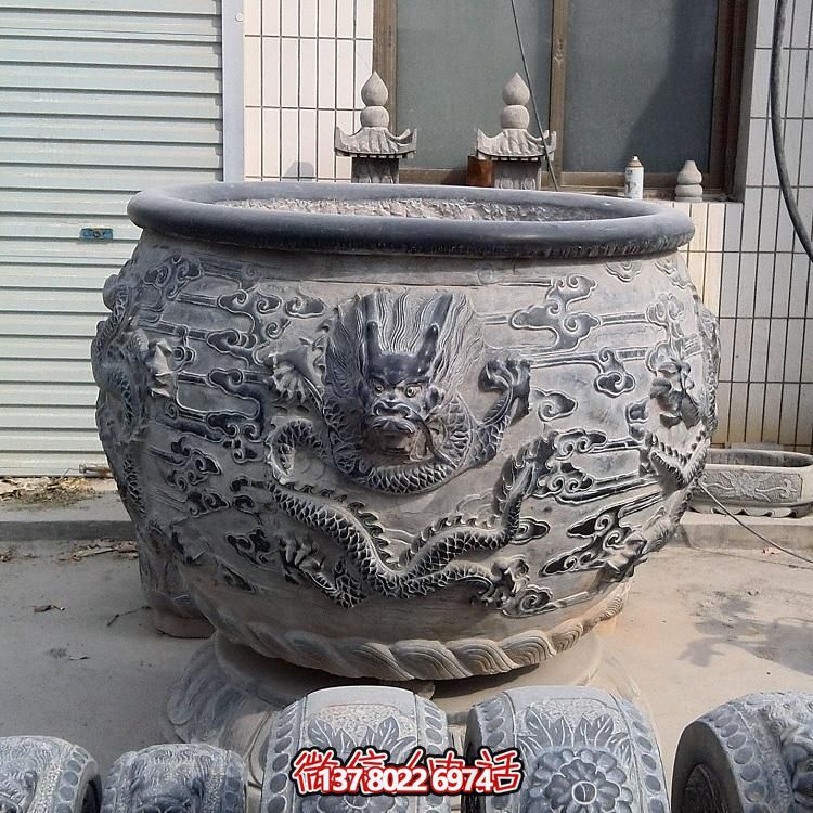 石雕仿古舊圓形裝飾缸，精美外觀，多功能應(yīng)用