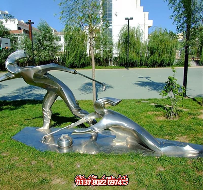 不銹鋼冰壺雕塑，點(diǎn)綴小區(qū)花園，創(chuàng)造休閑運(yùn)動(dòng)空間
