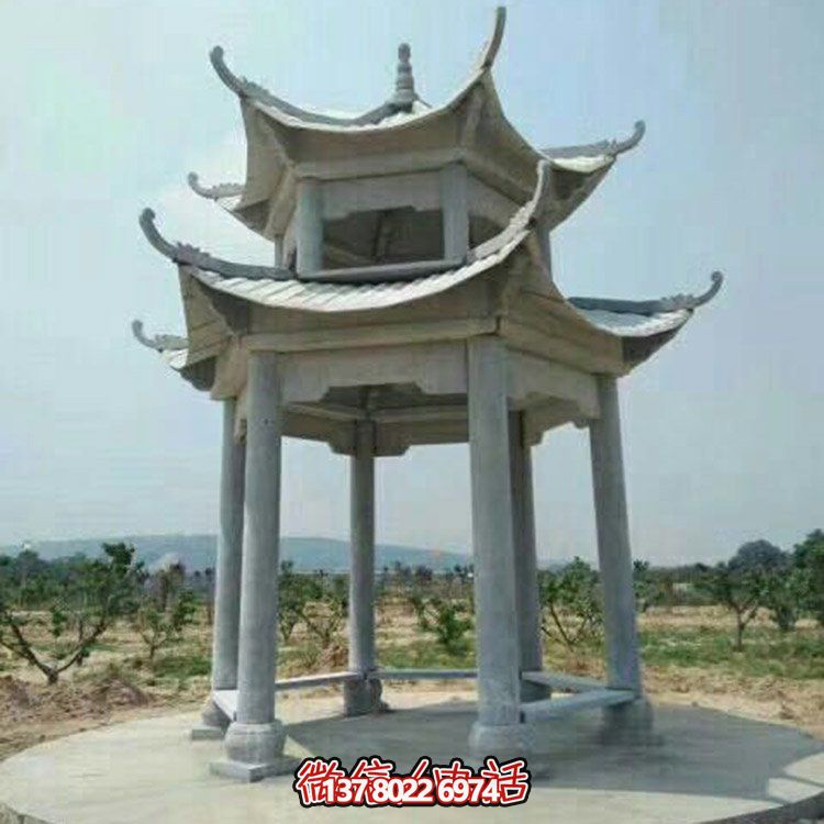 精美仿古建筑二層砂巖大理石涼亭，休閑擺放公園中