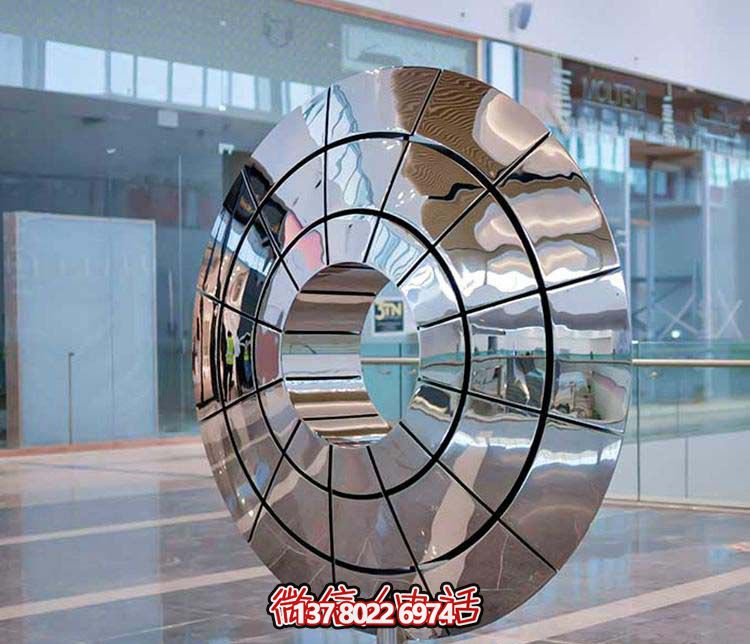 不銹鋼雕塑傘狀圓環(huán)，創(chuàng)意裝點商廈鏡面