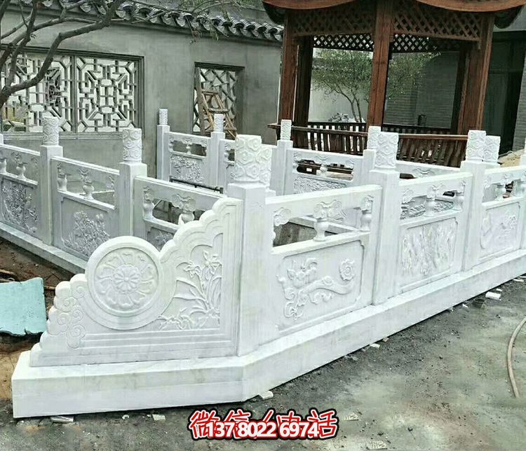 唯美古典庭院，池塘裝飾雕塑，漢白玉欄桿