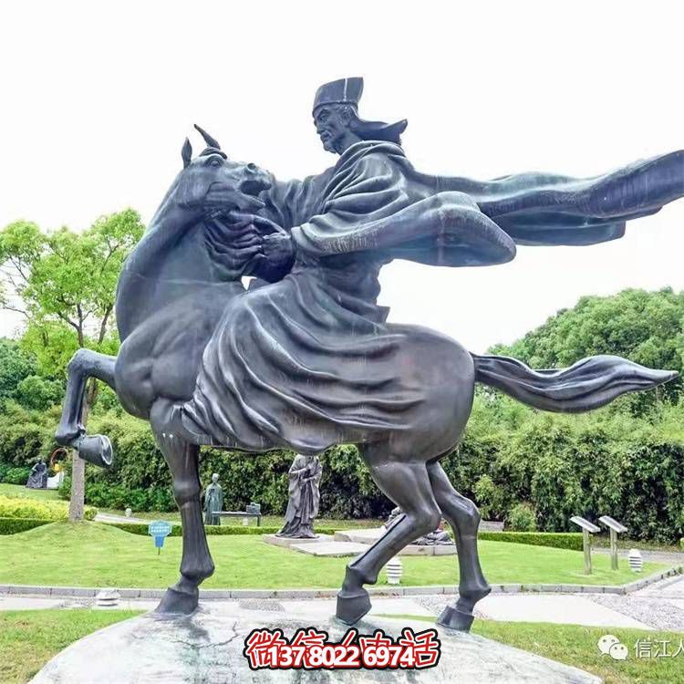古典仿銅騎馬雕塑，玻璃鋼創(chuàng)意廣場(chǎng)裝飾